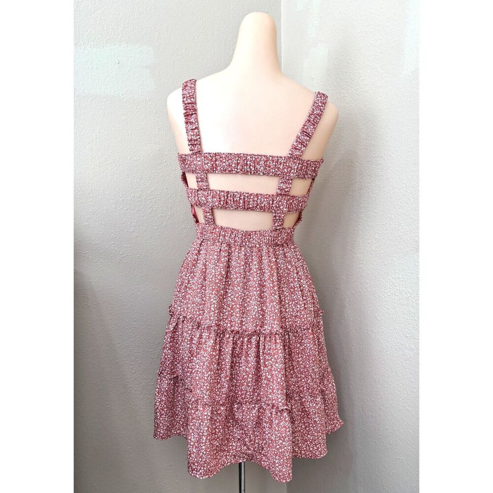 Womens Small Cottage Core Strappy Dress Whimsical Garden Party Tiered Babydoll